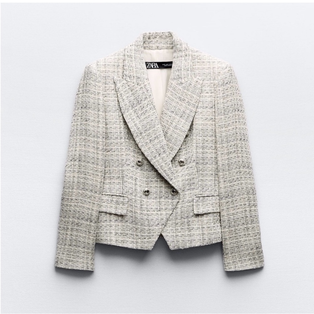 Zara Double Breasted Textured Weave Jacket
